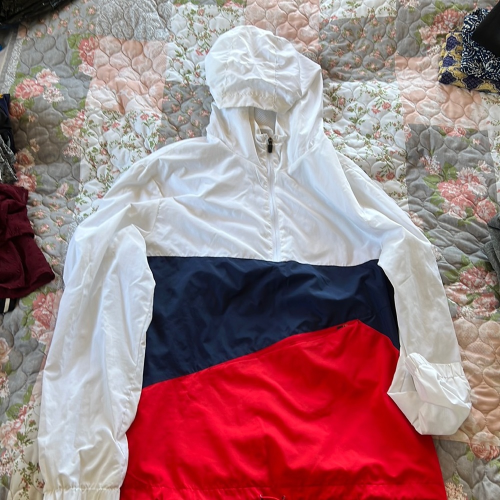Red, white, and blue windbreaker